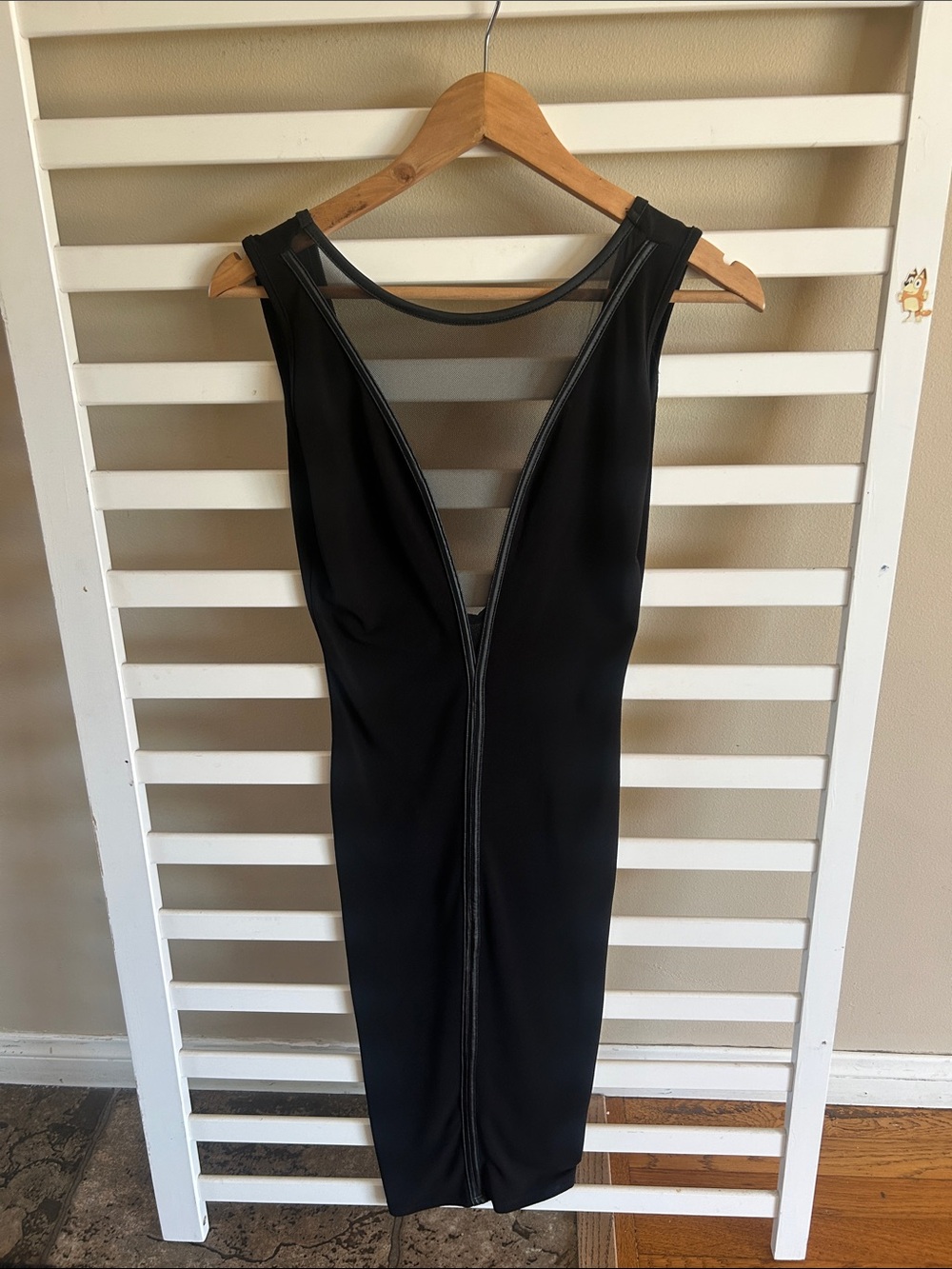 Black Bead Black Plunge Mesh-Panel Bodycon Dress Size S/M